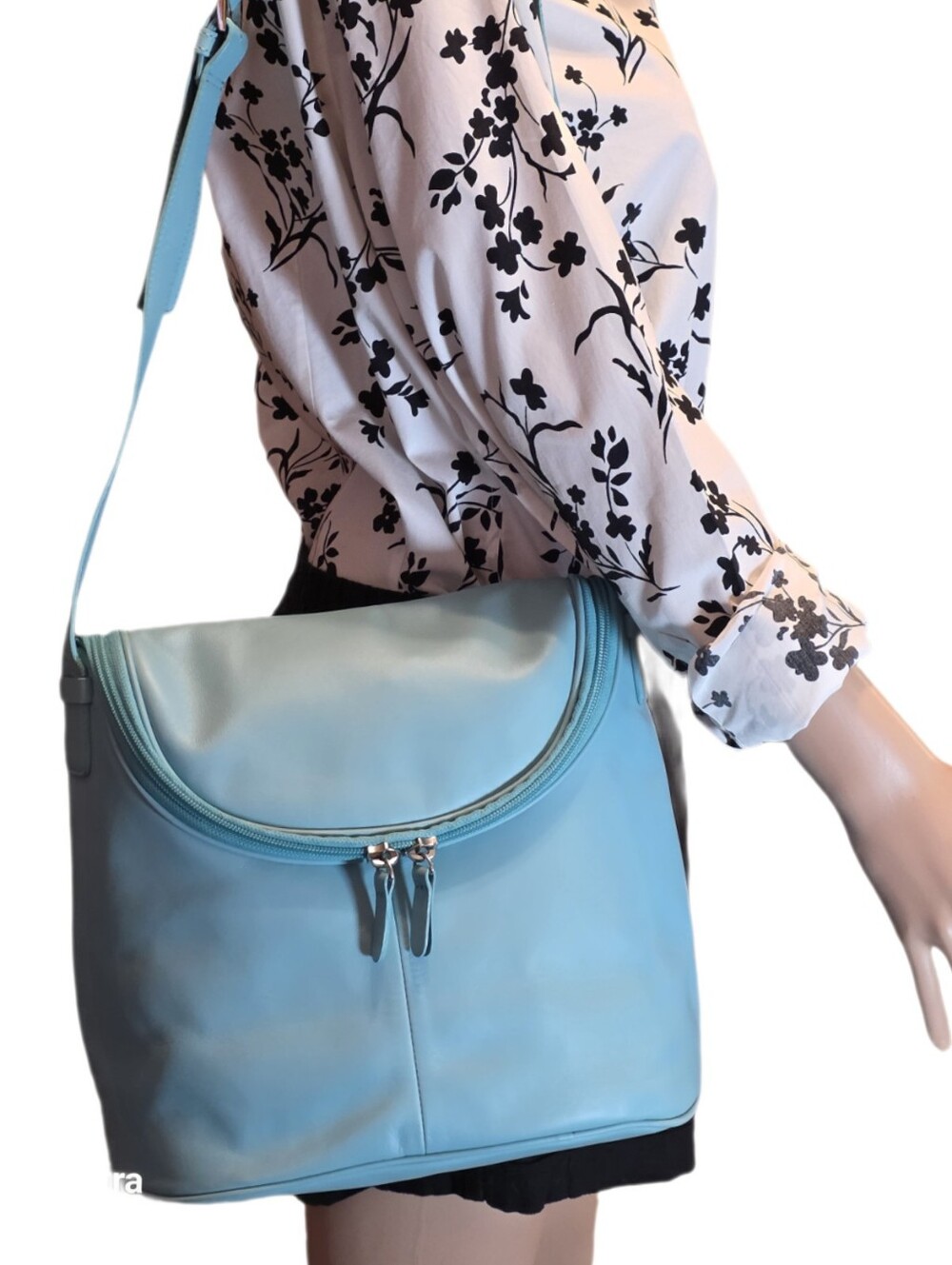 Vintage Maxx New York Premium Leather U-Zip Flap Crossbody Bag - Tiffany Blue / - Picture 6 of 17
